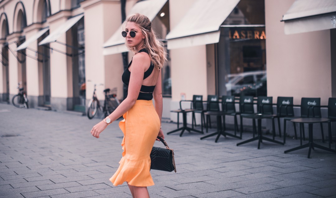 gelber rock mango rüschen fashion blog münchen